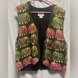 Vintage 90’s Soho Compagnie Cotton Embroidered Elephant Open Vest Size Medium